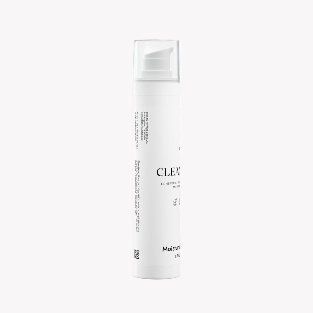 White skincare bottle labeled 'CLEAN' on a white background