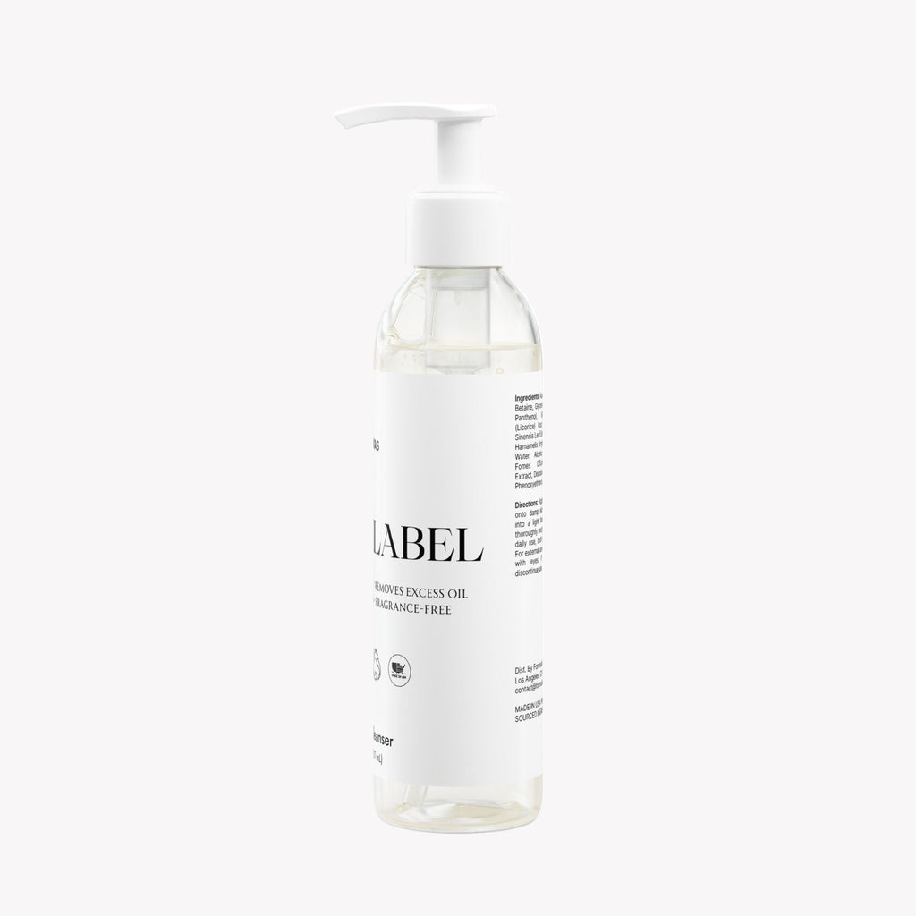 Clear bottle with pump and 'LABEL' branding on a white background