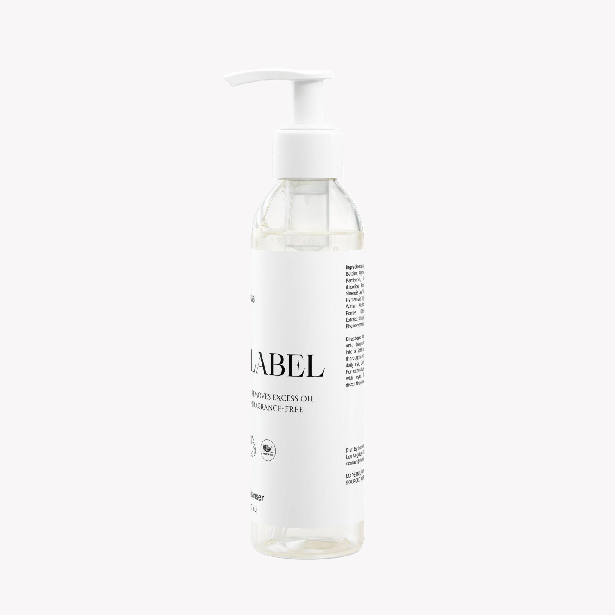 Clear bottle with pump and 'LABEL' branding on a white background