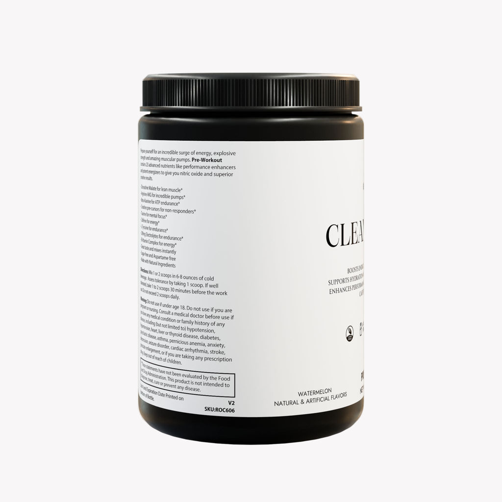 Black container with white label on a white background