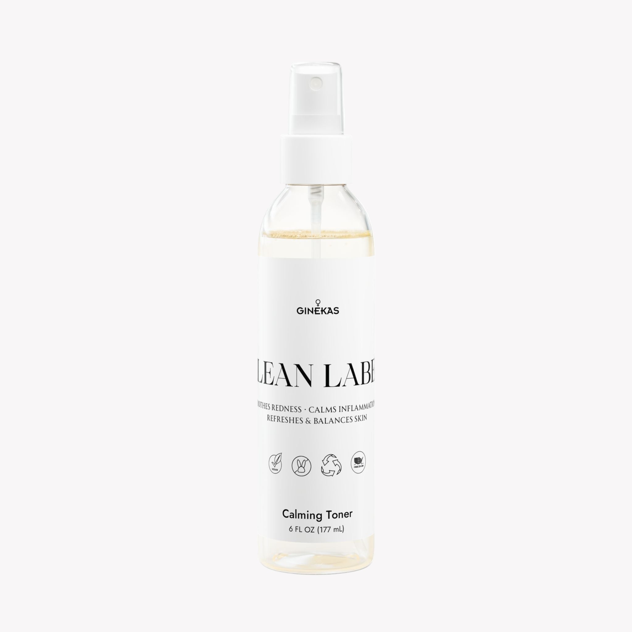 Ginekas Clean Label Calming Toner bottle on a white background