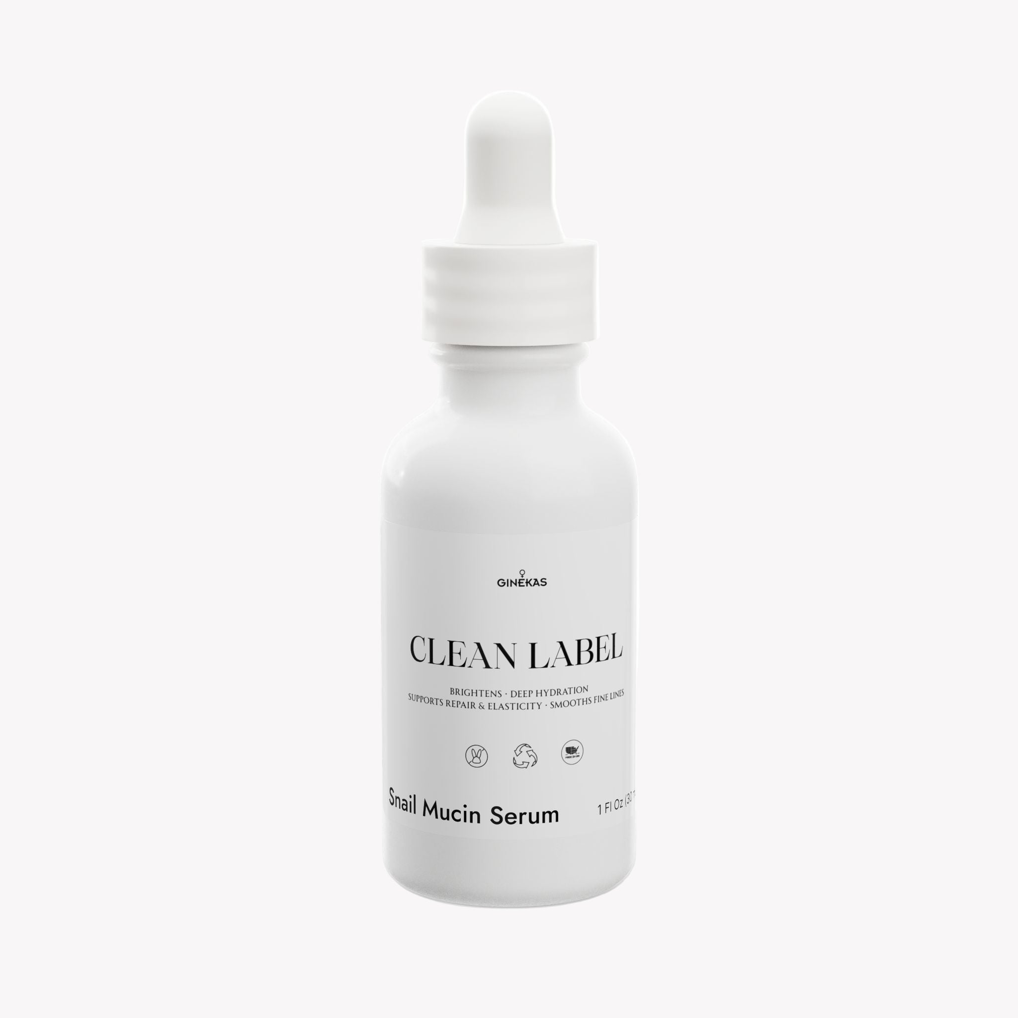 White skincare serum bottle with dropper on a white background