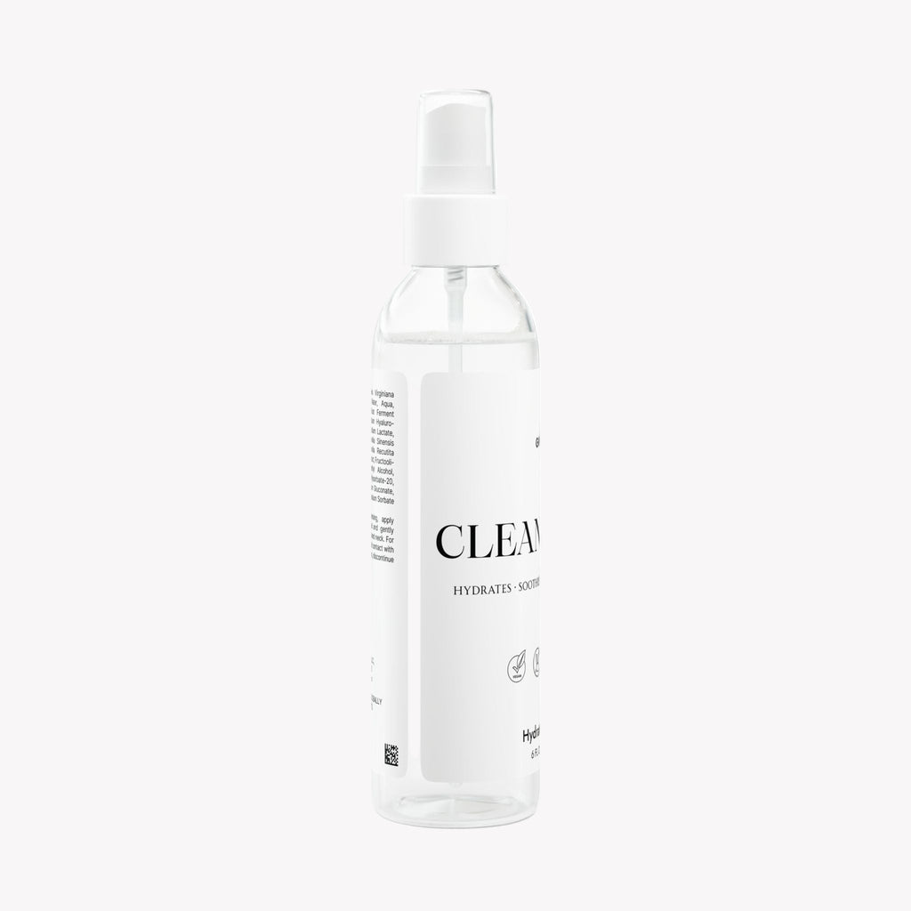 Clear bottle with white cap labeled 'CLEAN' on a white background