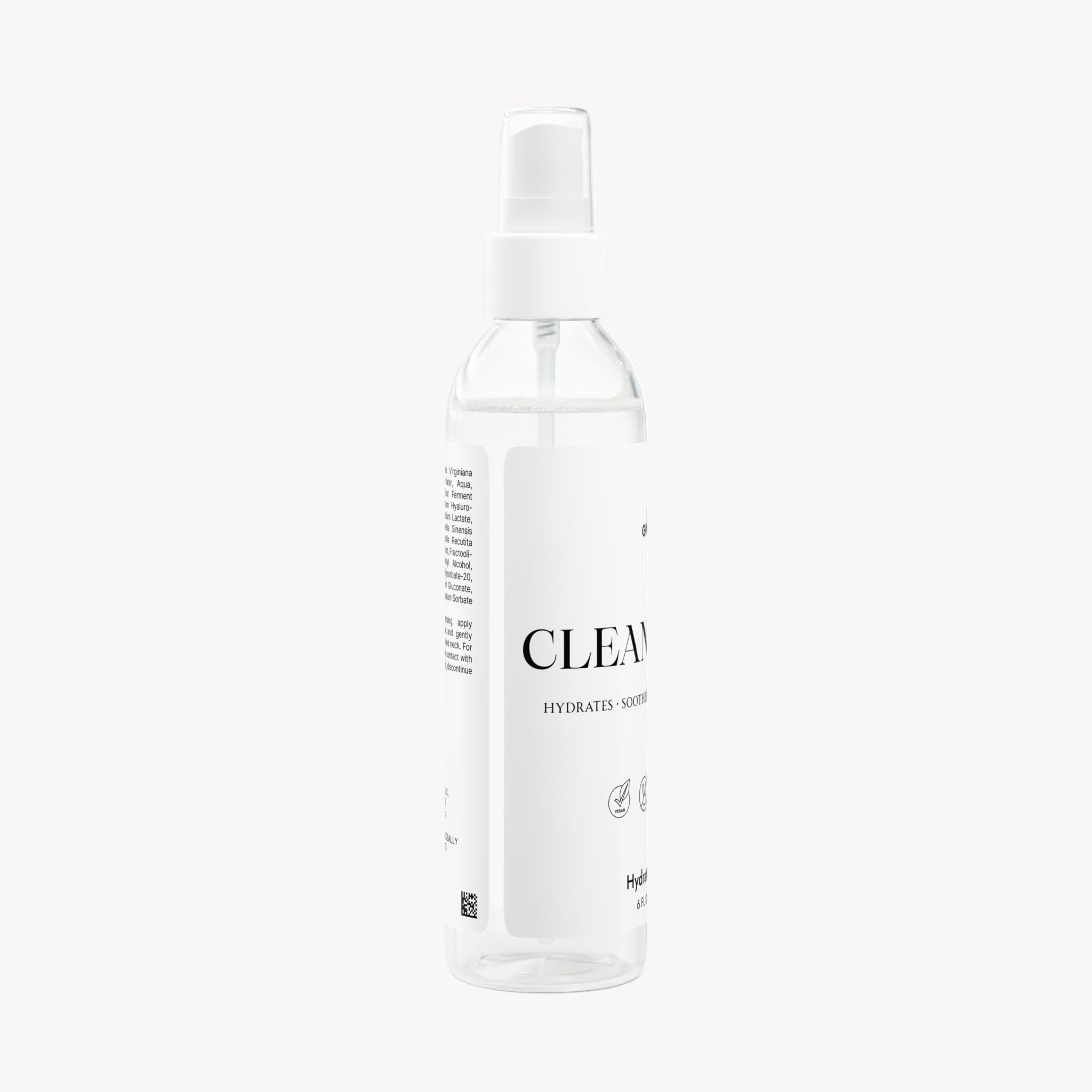 Clear bottle with white cap labeled 'CLEAN' on a white background