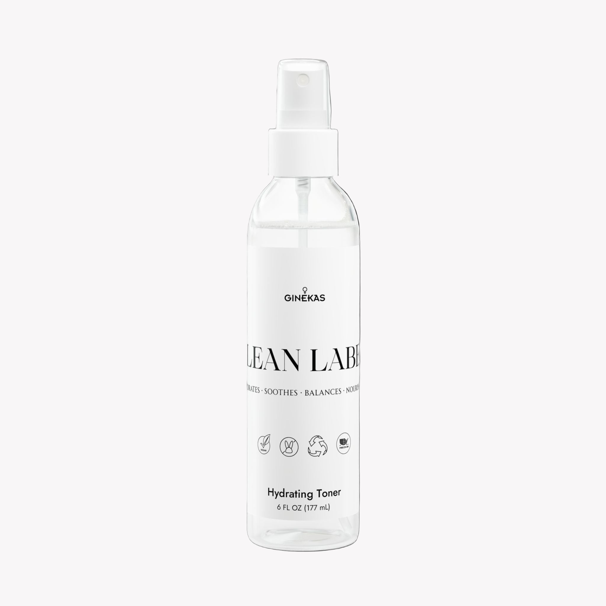 Gineksas Lean Label hydrating toner bottle on a white background