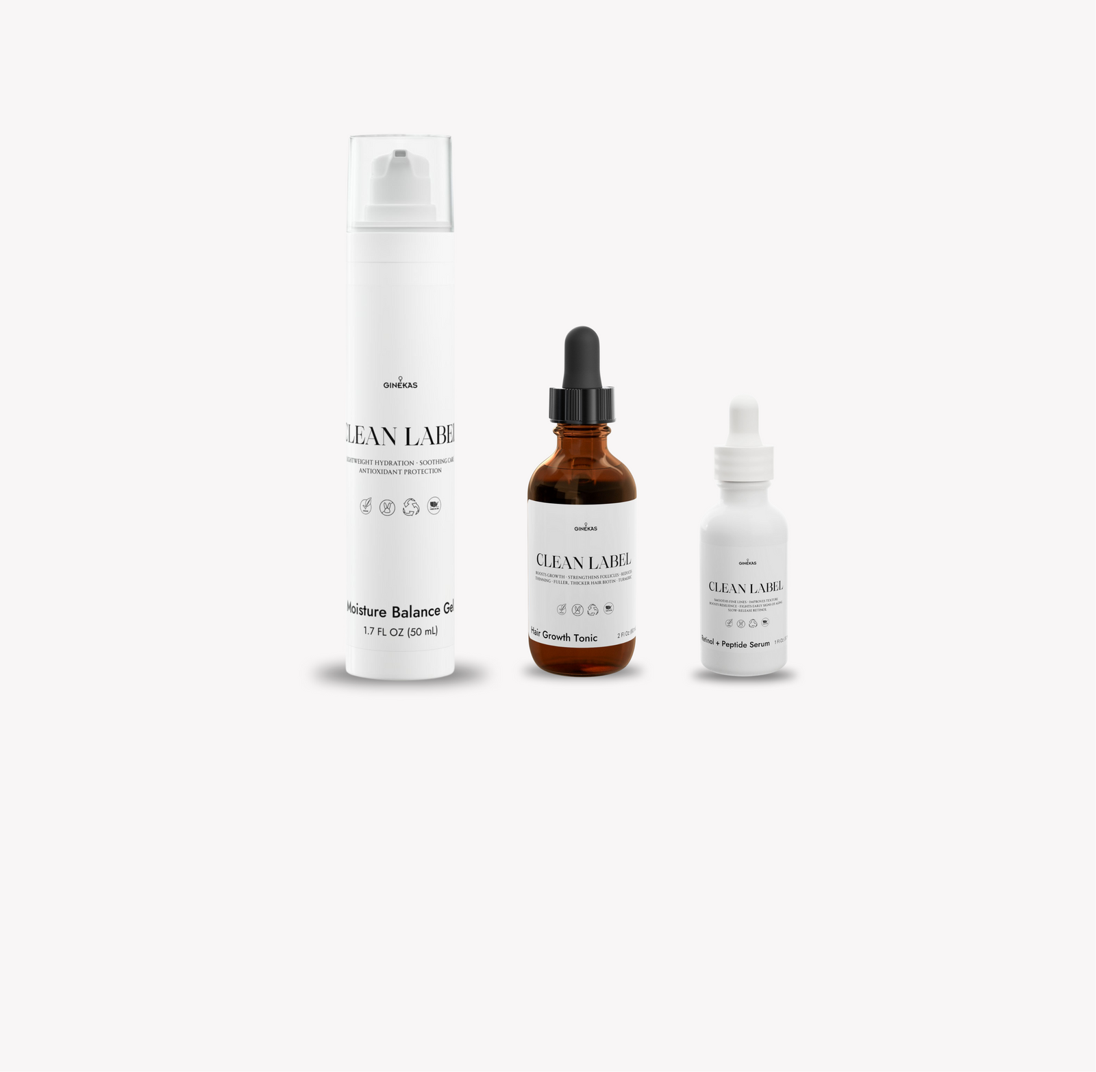 Collection of Clean Lab skincare products on a white background
