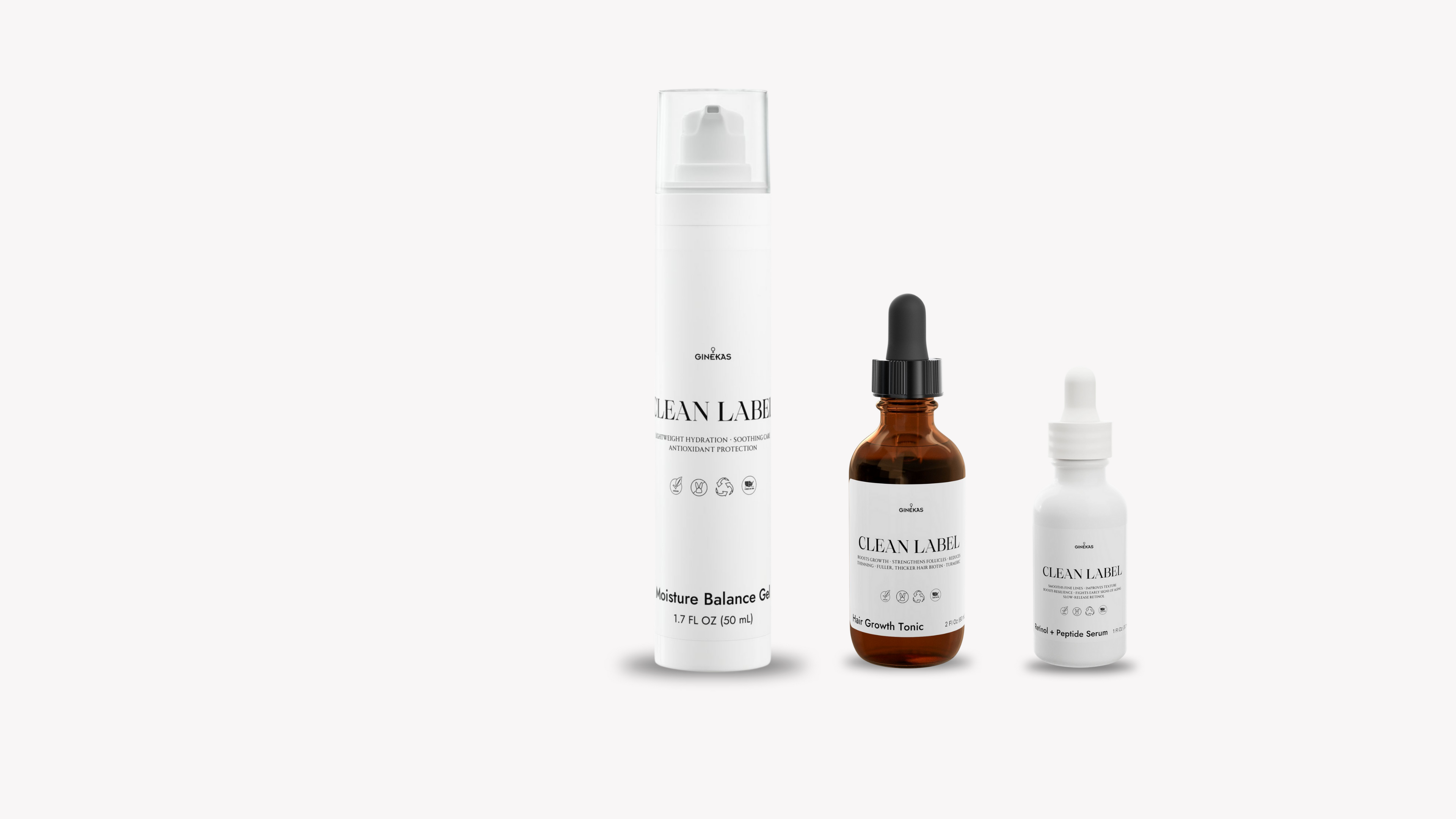 Collection of Clean Lab skincare products on a white background